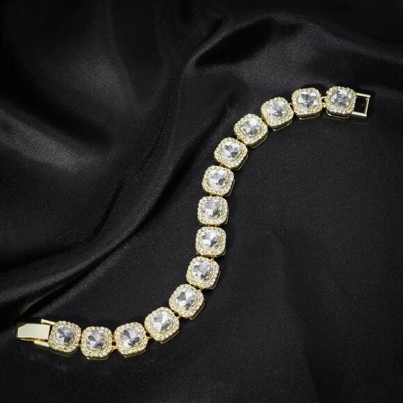 ⭐ 8" Iced Out Diamond Bracelet 17.00 Ctw. Chain 13mm Wide 18k Yellow Gold ⭐ - Picture 2 of 6